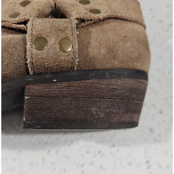 Very Volatile Boots Womens 8.5 Harness Strap Slip On Suede Wood Heel BoHo Casual - Picture 10 of 16